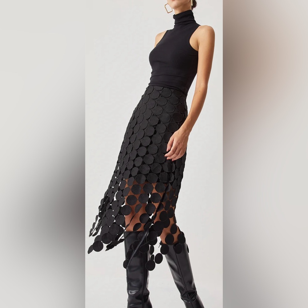 Commense Black Circle Midi Skirt